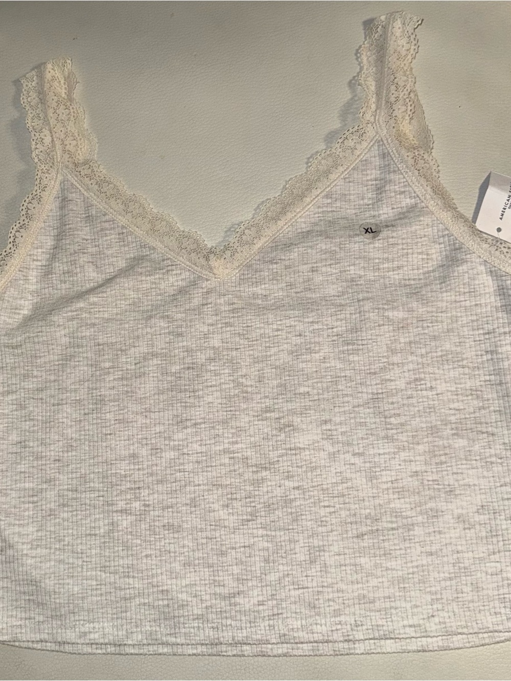 American Eagle Outfitters Lace-Trim Ribbed Cami - Cream/White